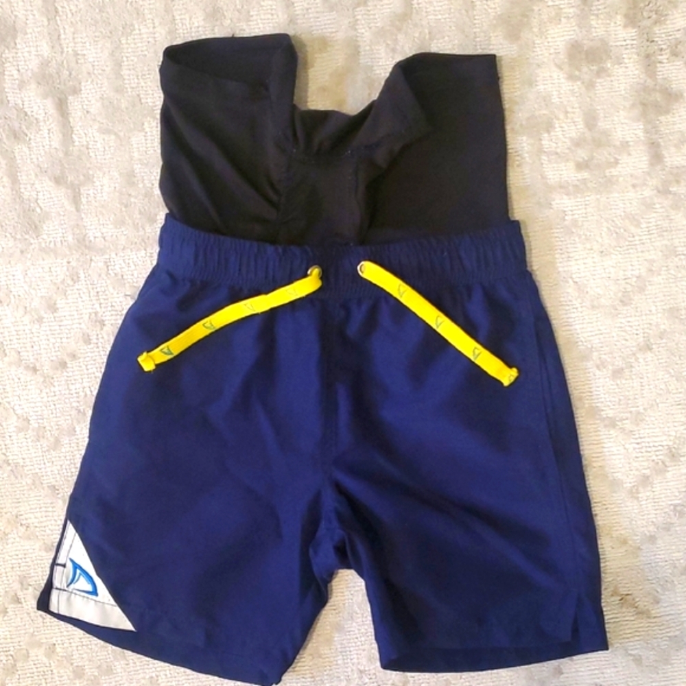 Boys Navy Blue Swim Trunks with Yellow Accents - Dryfins